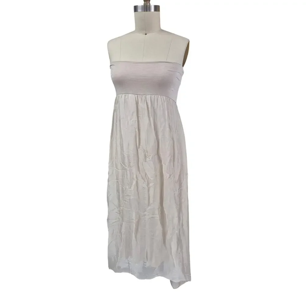 Giusy Silk Blend Convertible Dress / Skirt Beige Made In Italy Sz L - Picture 3 of 9